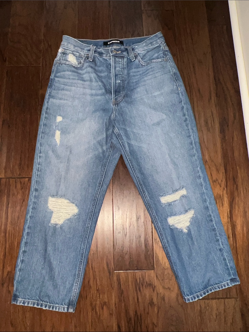 Express Light Blue Distressed Relaxed Jeans
